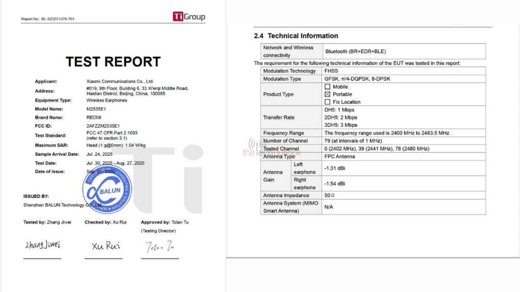 Redmi Buds 8 Pro (M2535E1) - FCC Certification (1)