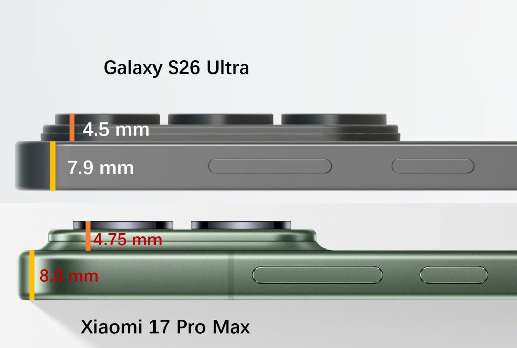 Samsung Galaxy S26 Ultra x Xiaomi 17 Pro Max - Thickness