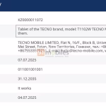 Tecno MegaPad SE (T1102W) - EEC Certification