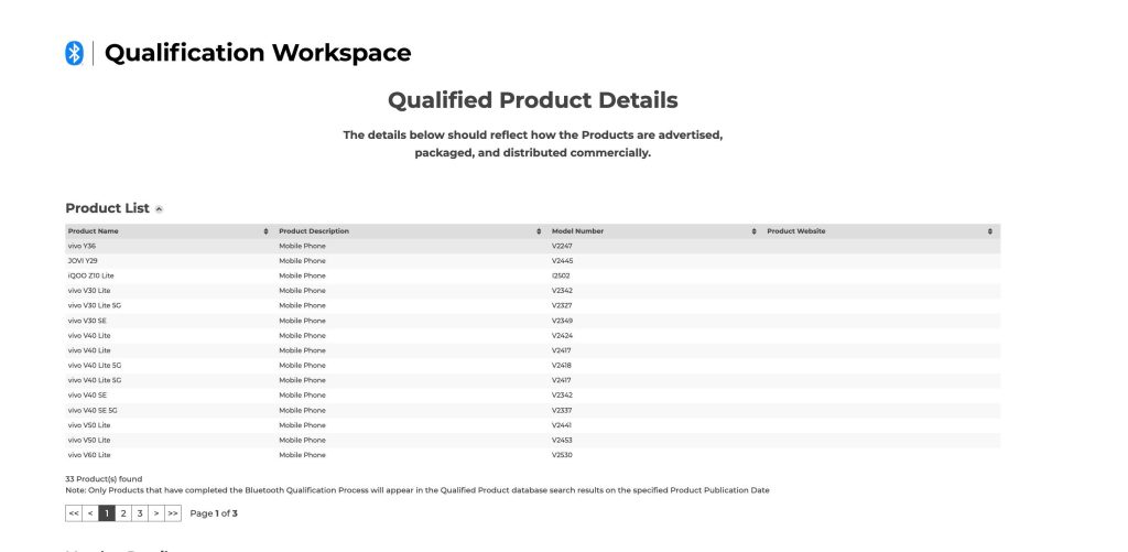 Vivo V60 Lite 4G (V2530) - Bluetooth SIG Certification