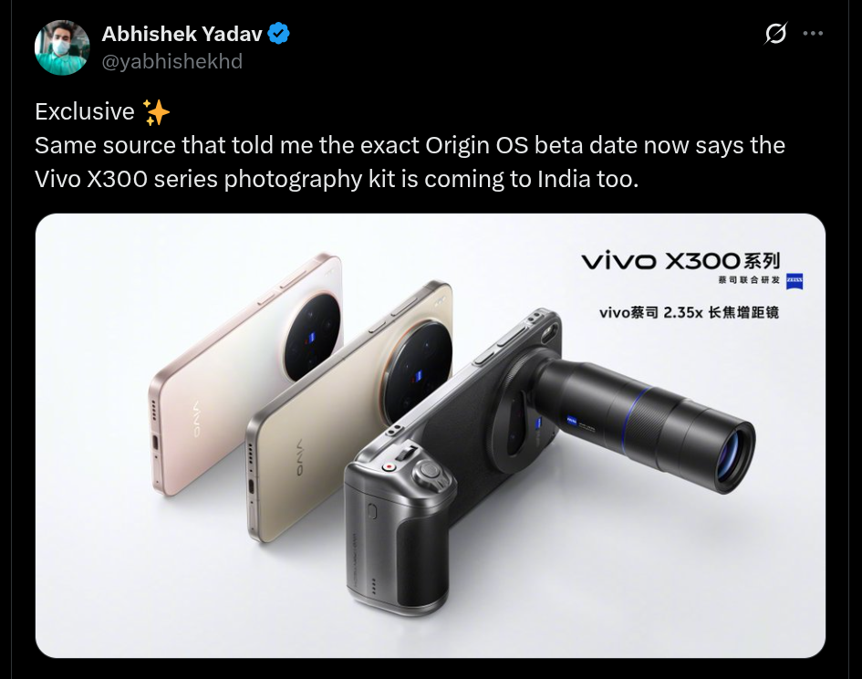 Vivo X300 Series Photography Kit Tipped to Arrive Soon in India - X Post