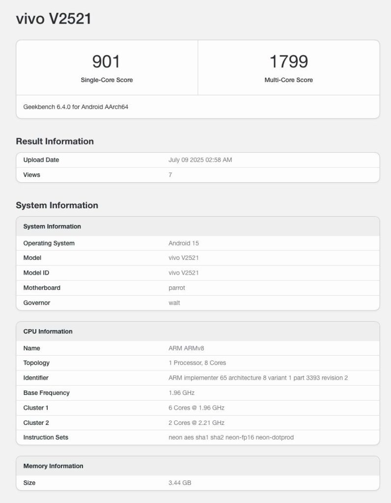 Vivo Y31 5G (V2521) - Geekbench Listing (1)