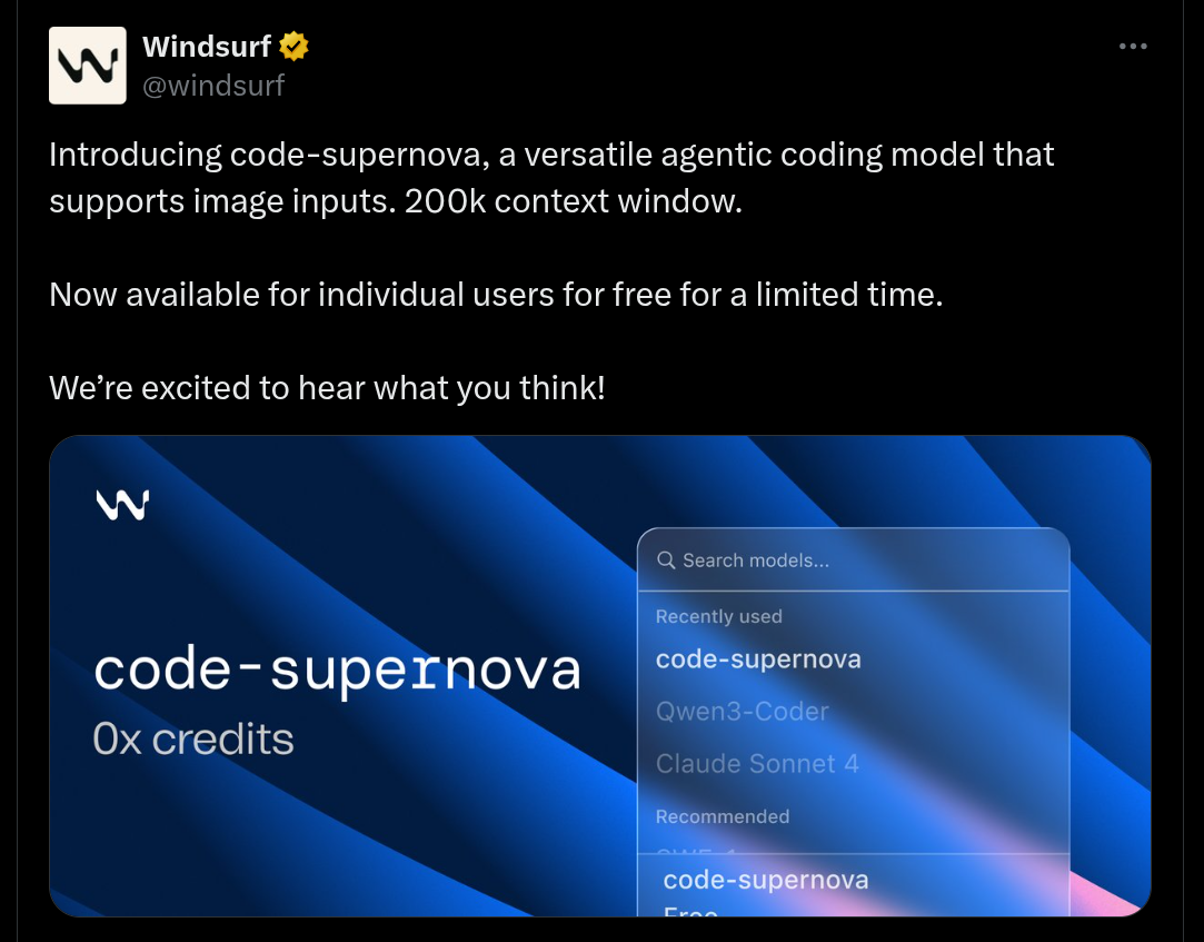 Windsurf Introduces Code-Supernova as its New Versatile Agentic Coding ...