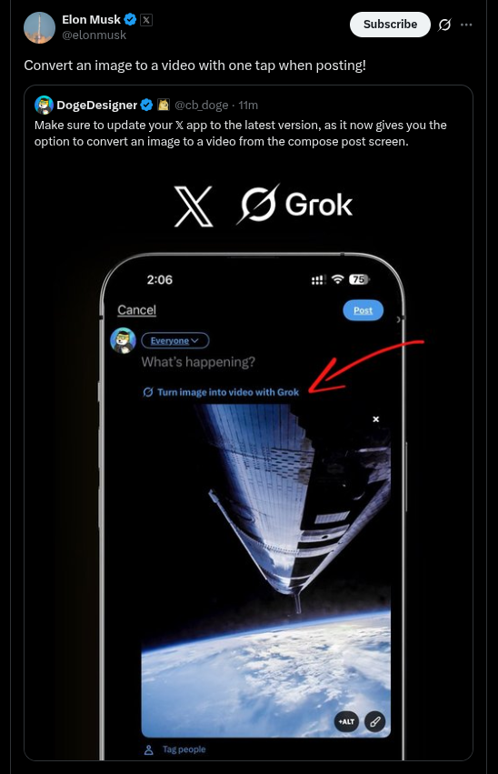 X Latest Version Brings'Turn Image into Video With Grok' Option on Compose Post Screen - X Post