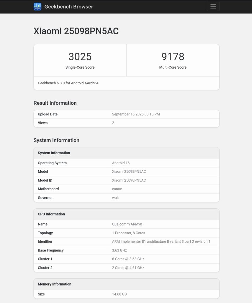 Xiaomi 17 Pro (25098PN5AC) - Geekbench Listing (1)