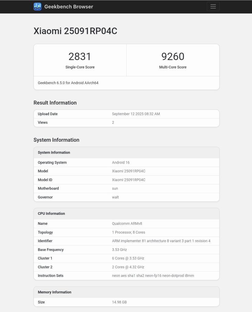 Xiaomi Pad 8 Pro (25091RP04C) - Geekbench Listing (1)