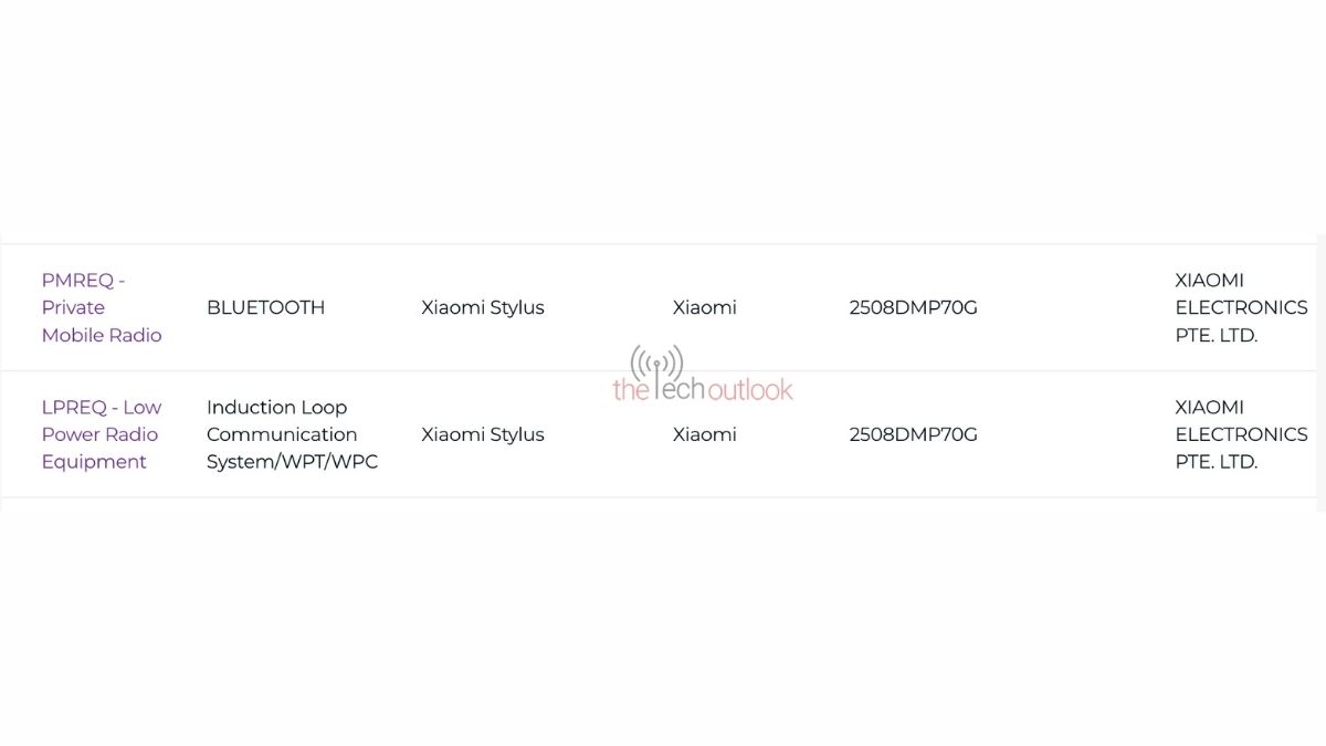 Xiaomi Stylus - IMDA Certification
