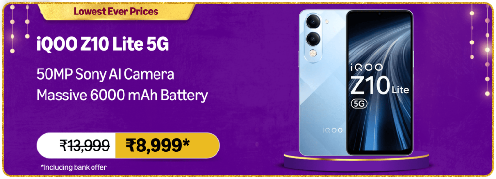 iQOO Z10 Lite 5G - Amazon Great Indian Festival Offer