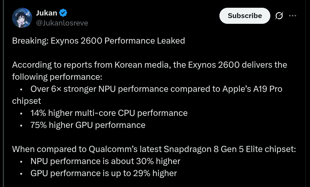 Exynos 2600 Performance