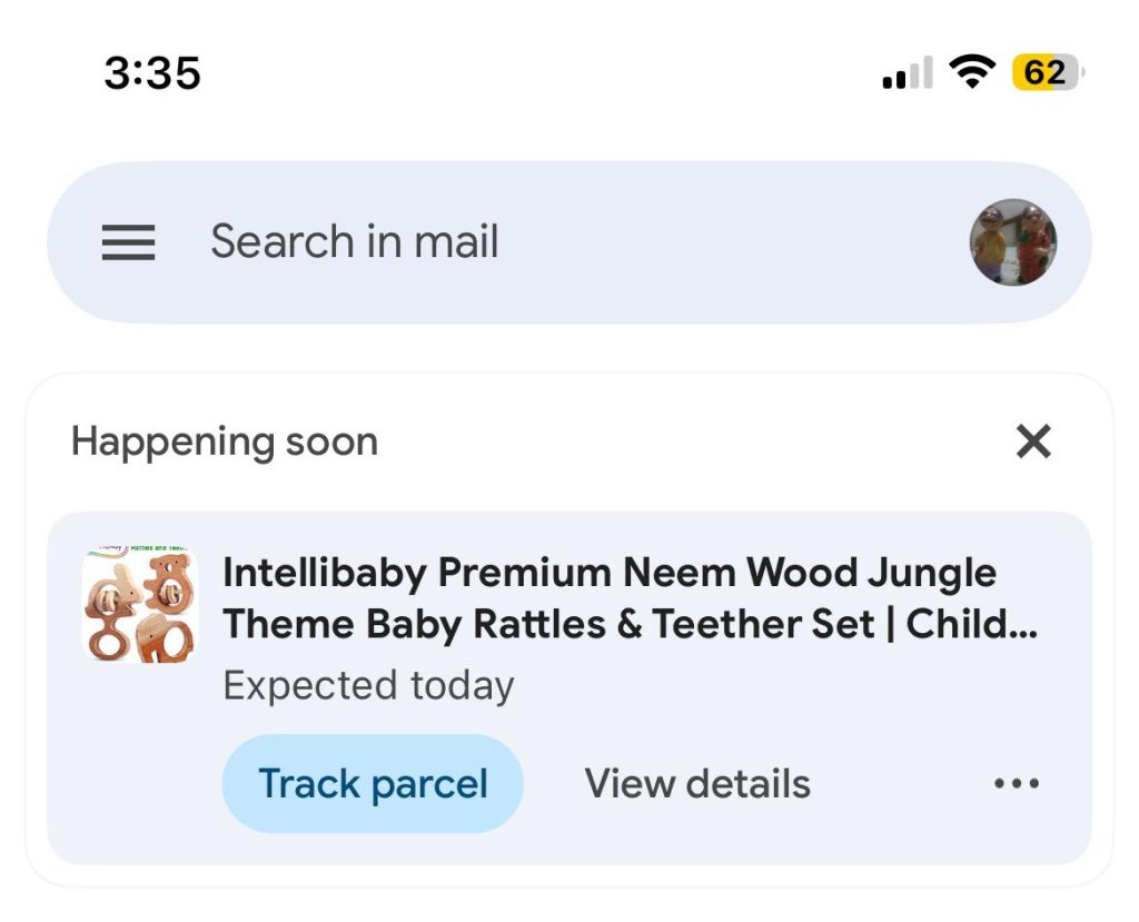 Gmail Package Tracking (Mobile View)