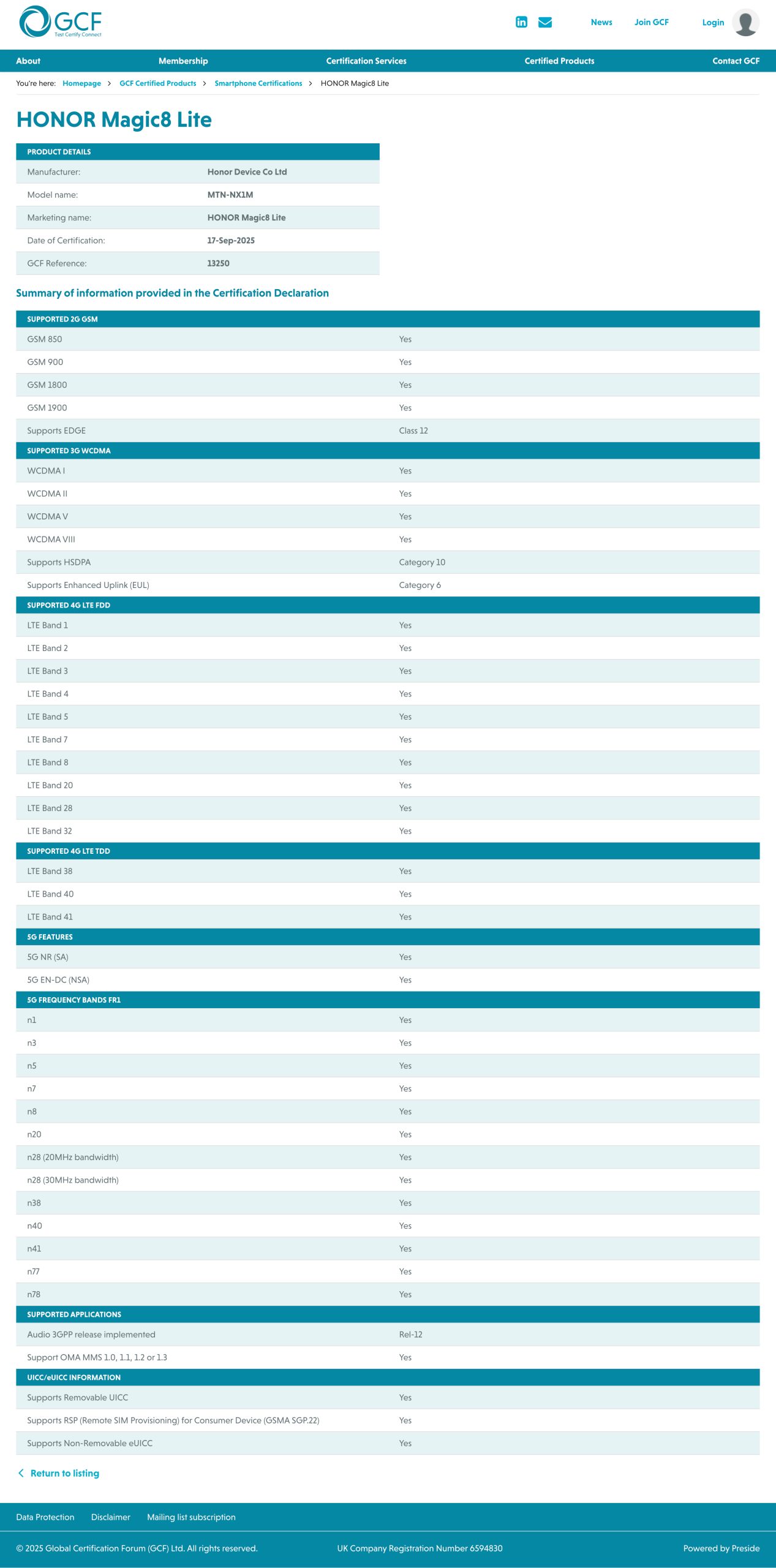 Honor Magic 8 Lite GCF