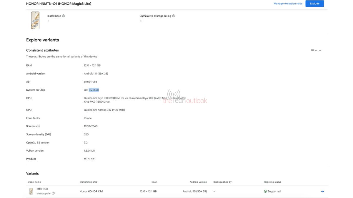 Honor Magic 8 Lite spotted on Google Play Console
