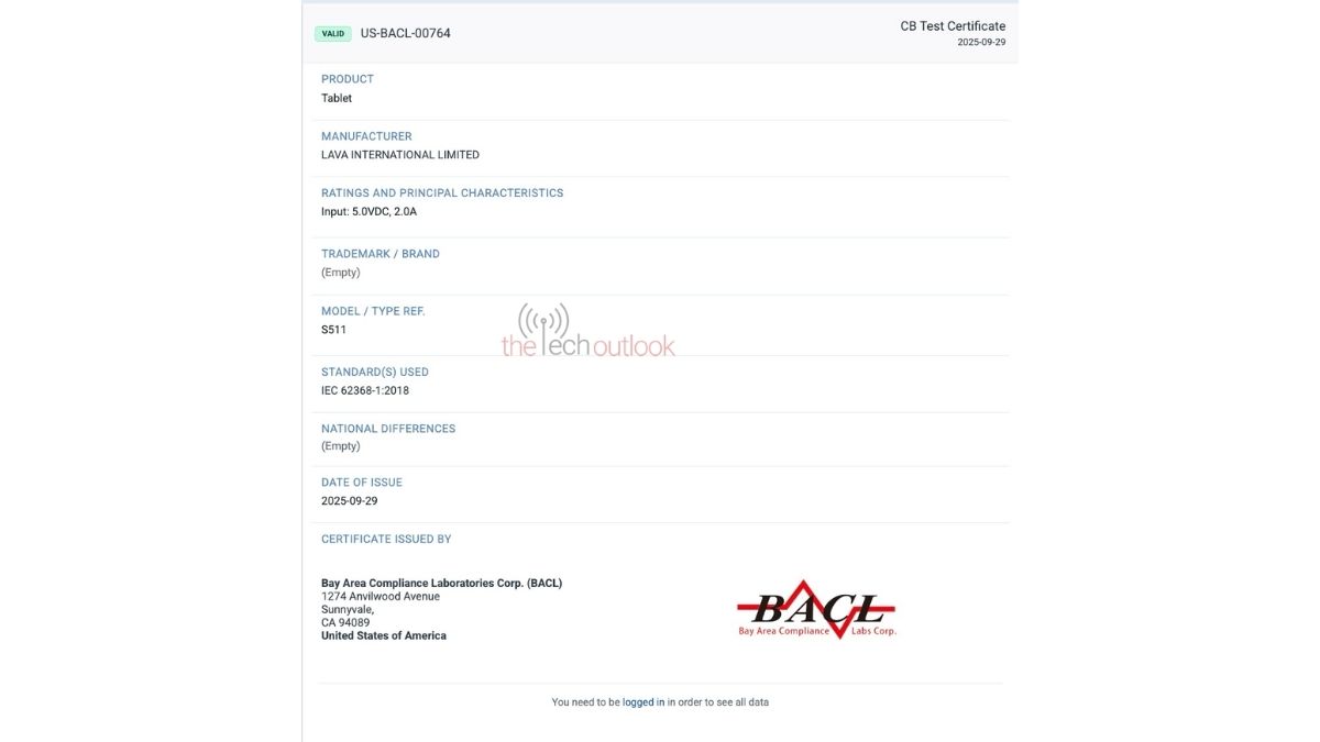 New LAVA Tablet (S511) - BACL Certification