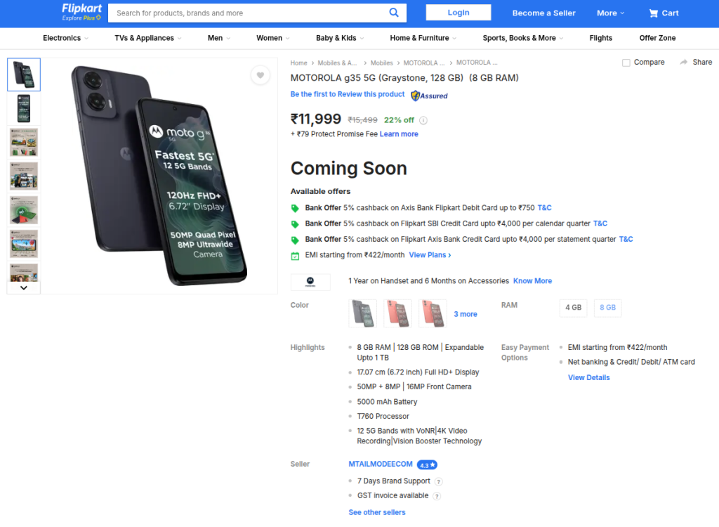 Moto G35 5G - Flipkart Listing