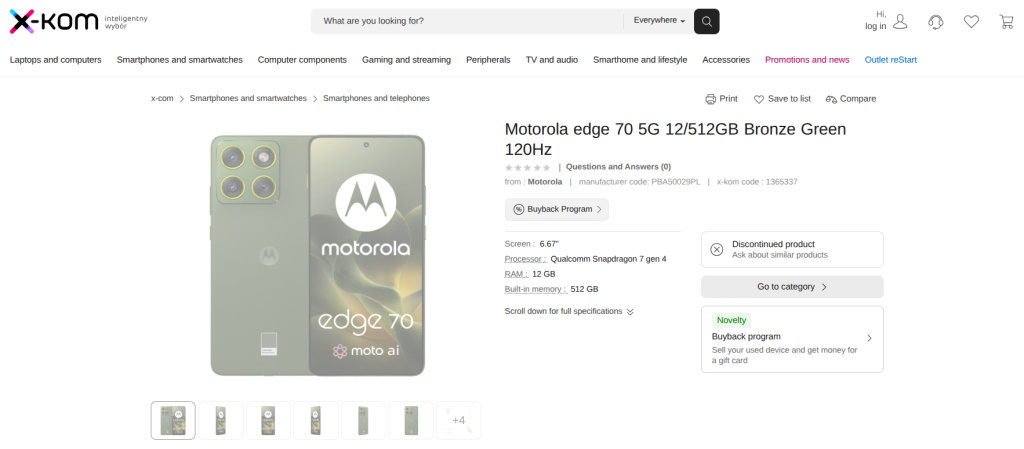 Motorola Edge 70 - Listed on Polish Retailer Website