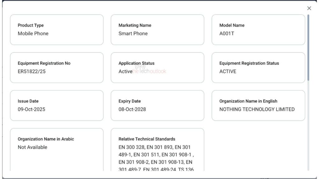 New CMF Phone (A001T) - TDRA Certification