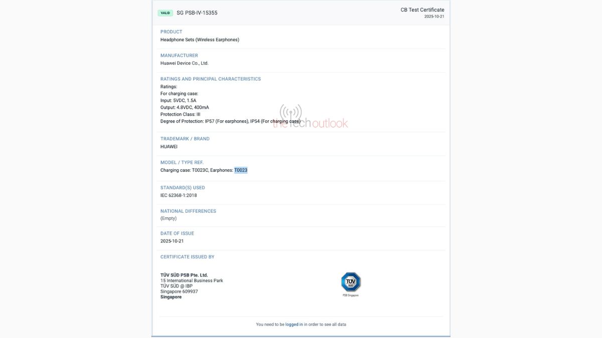 New Huawei earbuds spotted on TUV