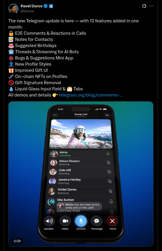New Telegram Update - X Post