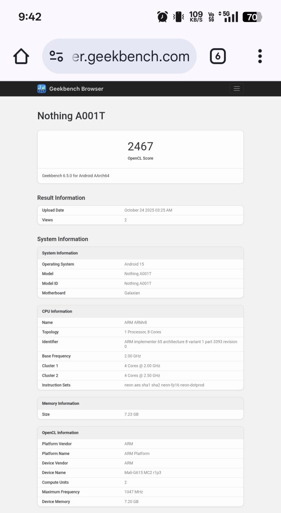Nothing Phone 3a Lite (A001T) - Geekbench Listing (3)