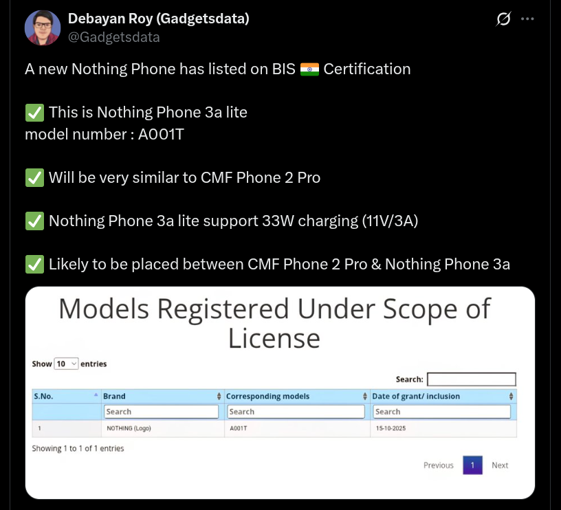 Nothing Phone 3a lite - X Post