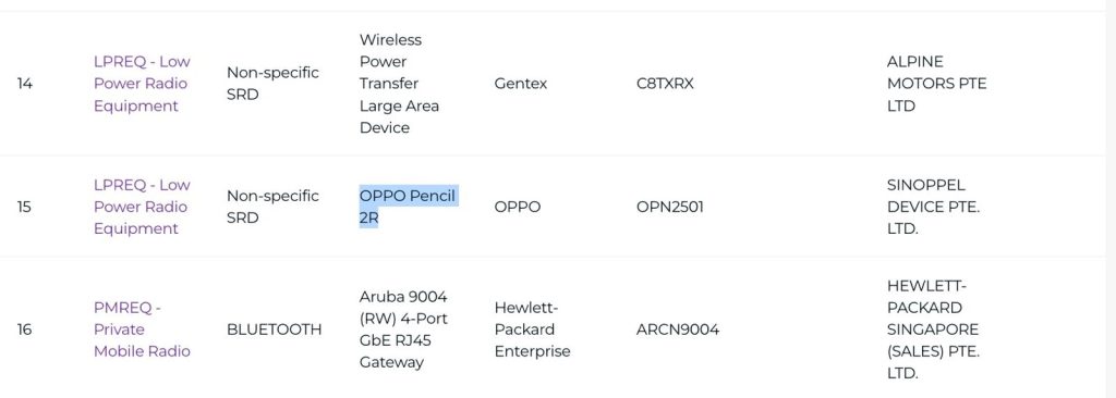 OPPO Pencil 2R (OPN2501) - IMDA Certification