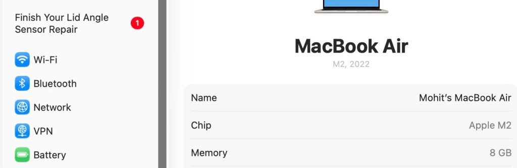 On Settings, Find'Finish Your Lid Angle Sensor Repair'
