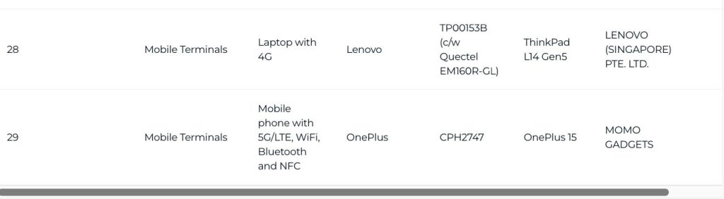 OnePlus 15 (CPH2747) - IMDA Certification