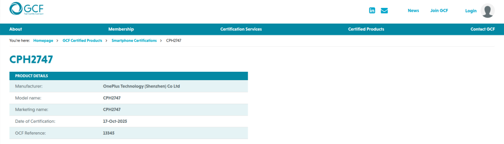 OnePlus 'CPH2747' Smartphone - GCF Certification (1)
