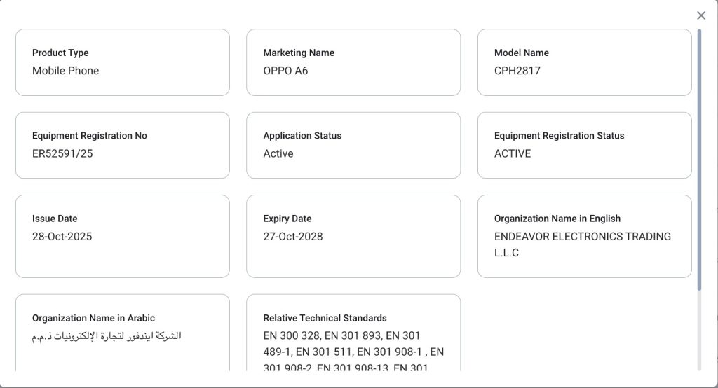 Oppo A6 4G TDRA