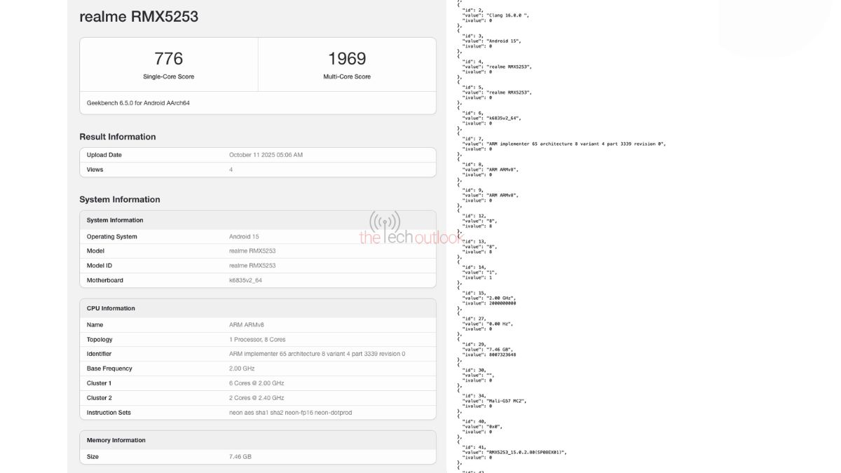 RMX5253 spotted on Geekbench