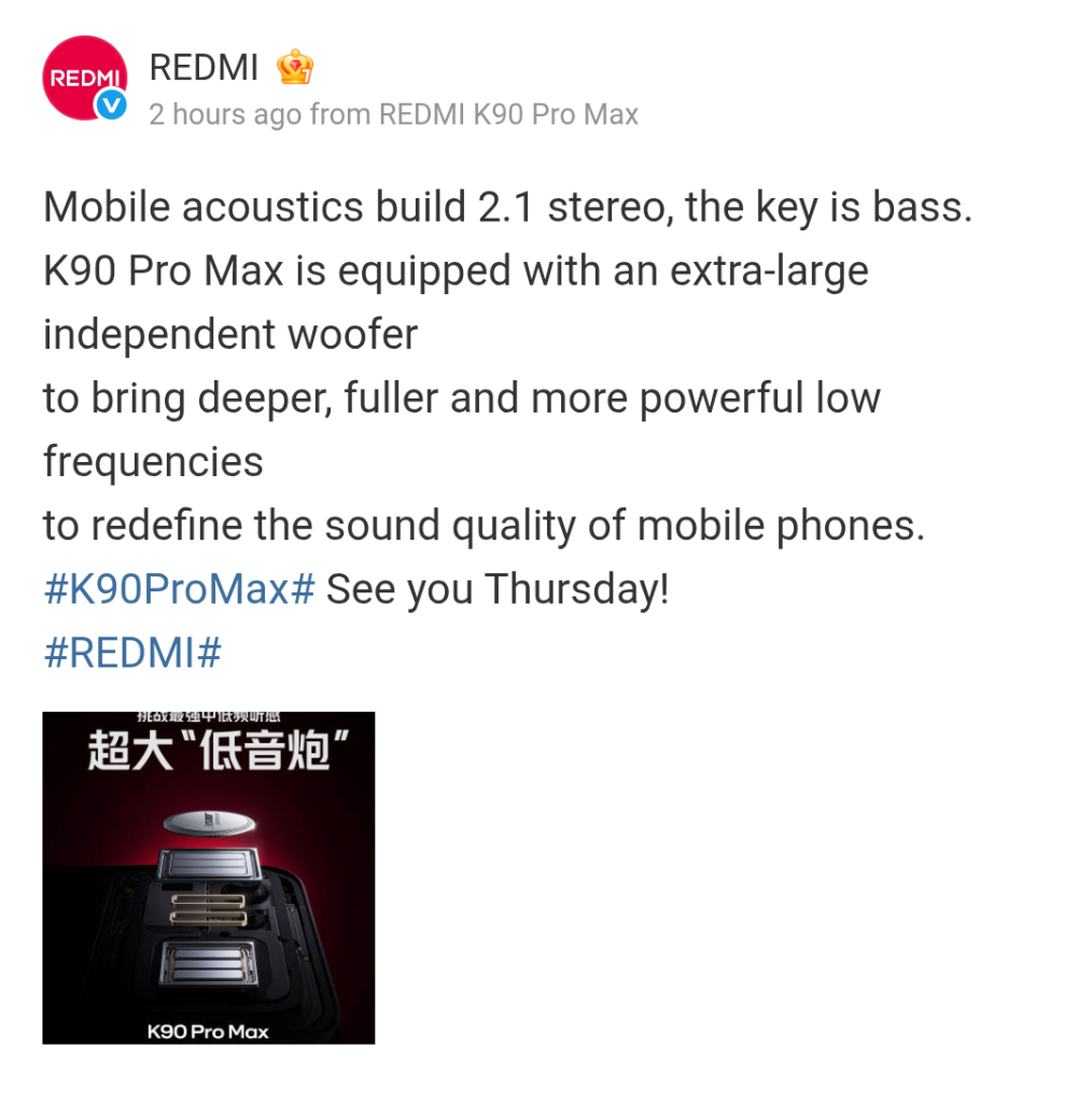 Redmi K90 Pro Max - 2.1 Stereo Speakers