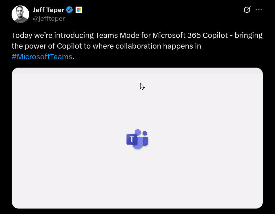 Teams Mode for Microsoft 365 Copilot - X Post