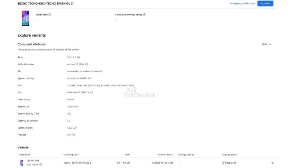 Tecno Spark Go 3 spotted on Google Play Console