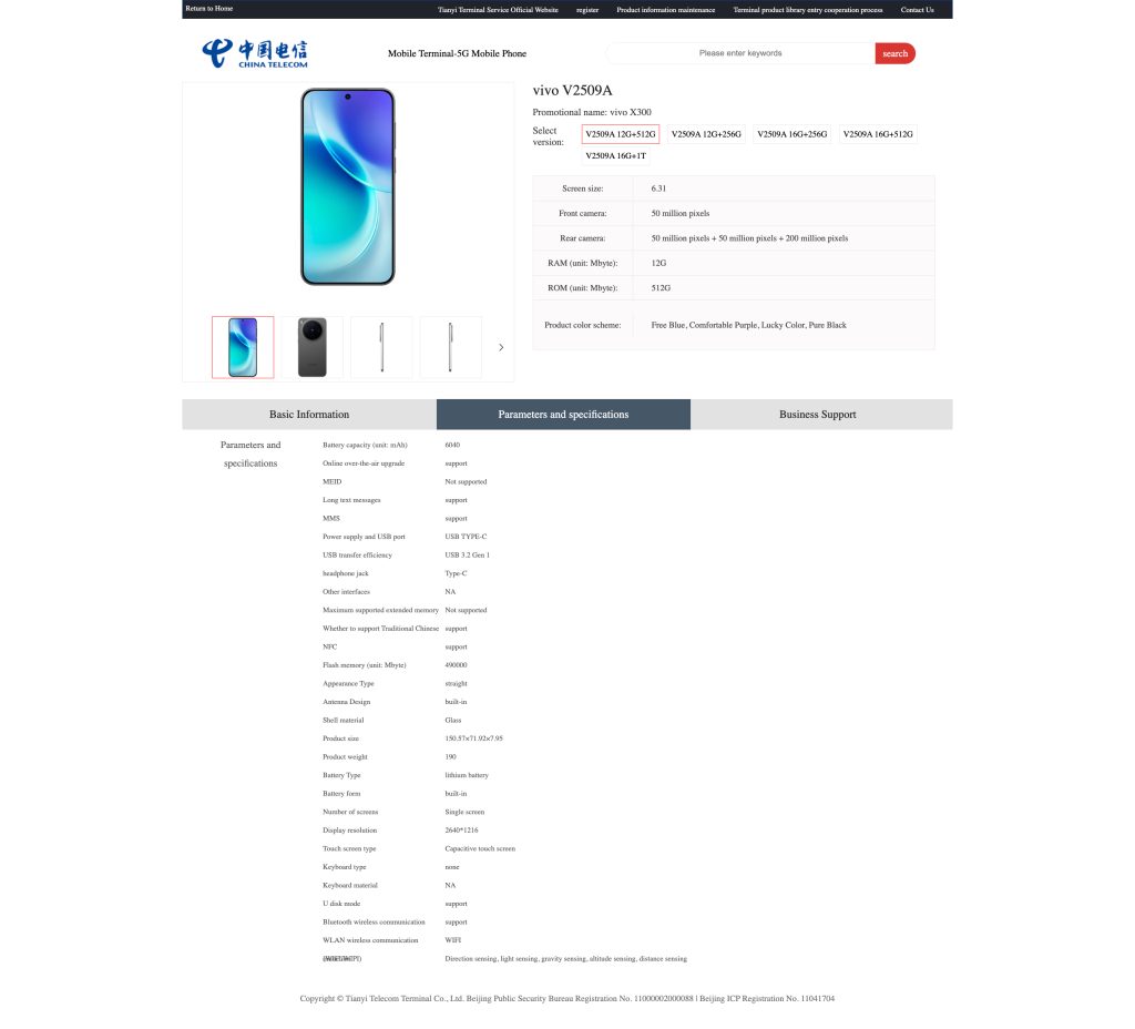 Vivo X300 China Telecom