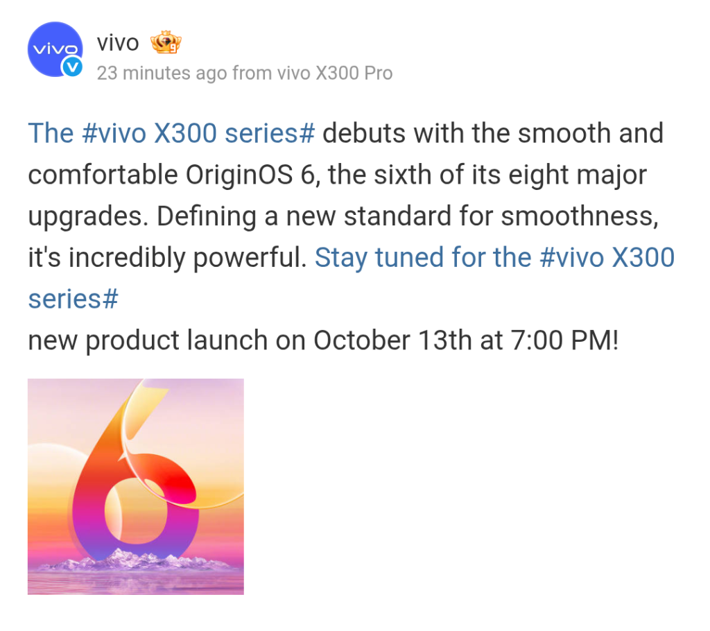 Vivo X300 Series - Sixth Upgrade (Weibo)