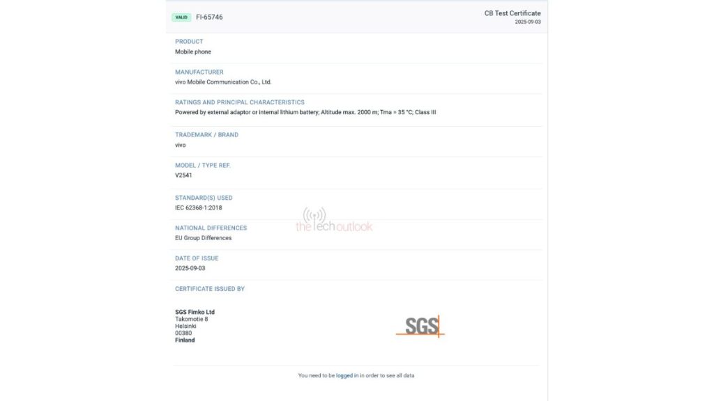 Vivo Y19s 5G (V2541) - SGS Certification