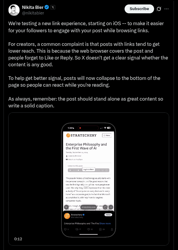 X Now Testing a New Link Experience - X Post