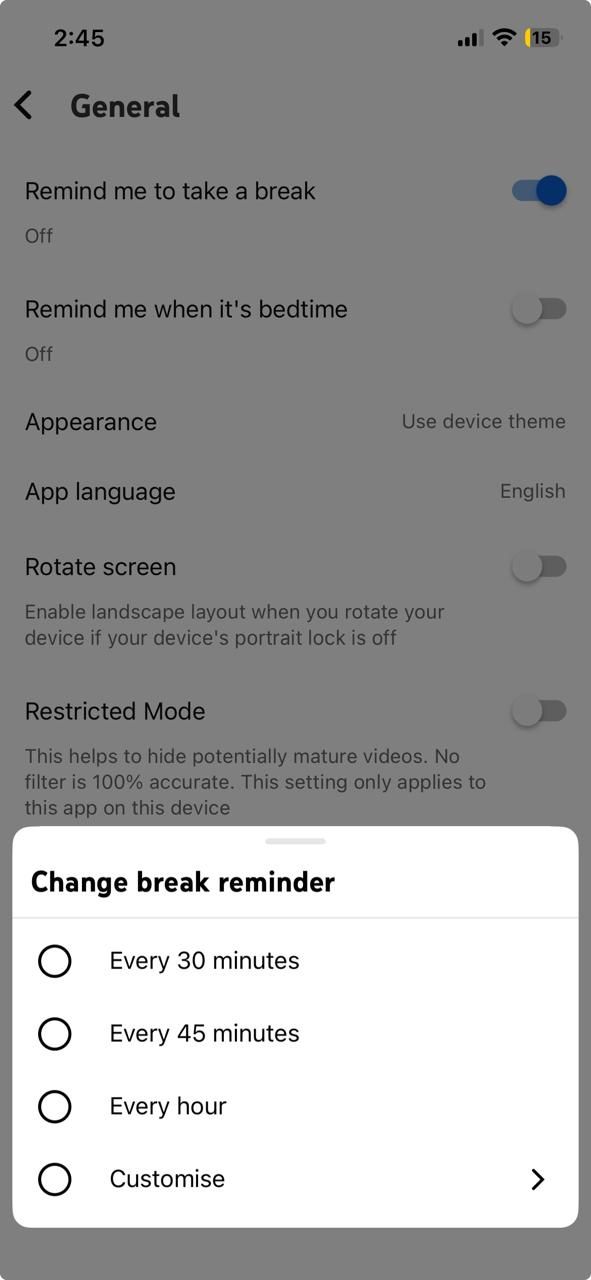 YouTube Take a Break Setting Final step