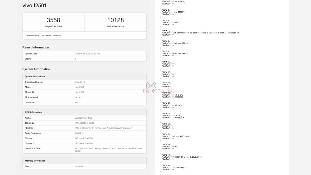 iQOO 15 Global variant on Geekbench