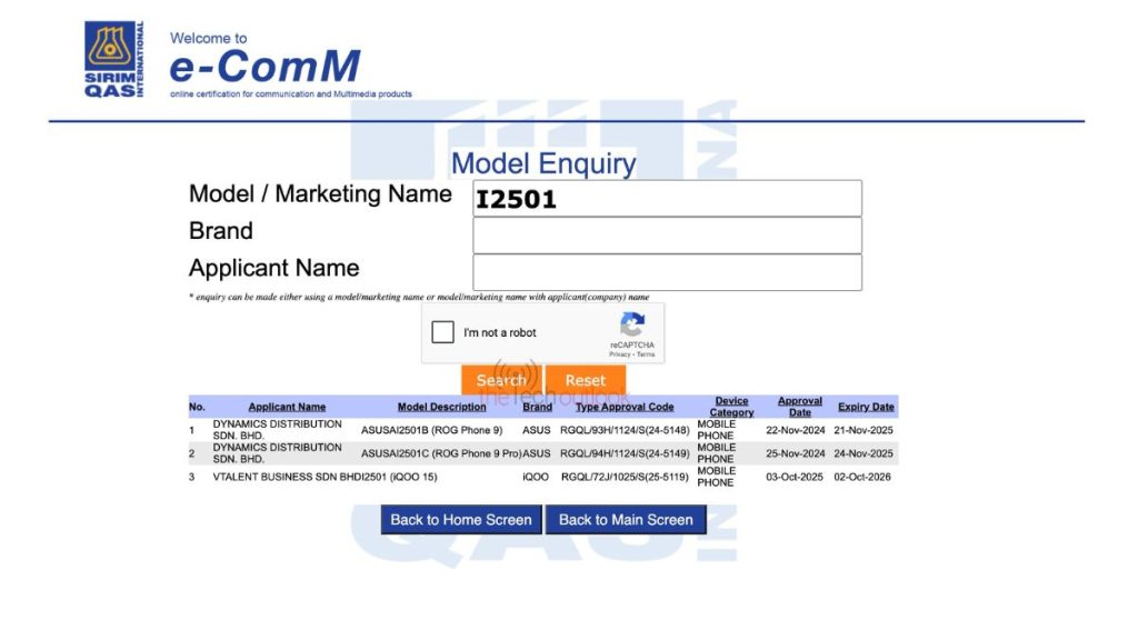 iQOO 15 Global Variant - SIRIM Certification