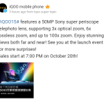 iQOO 15 - Teased to Feature 50MP Sony Super Periscope Telephoto Lens (Weibo Post)