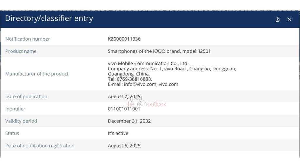 iQOO 15 Global Variant - EEC Certification