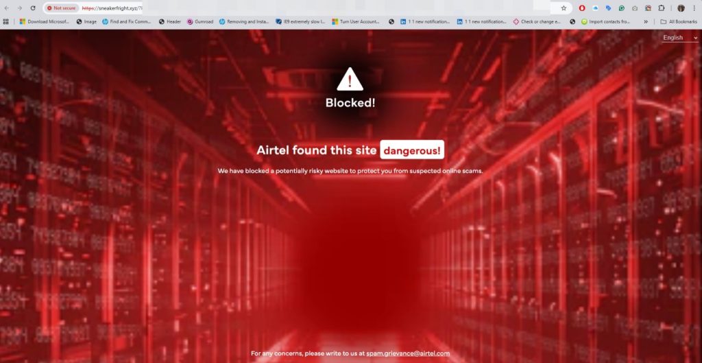 Airtel Warning Page