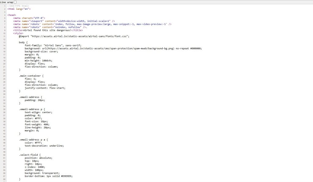 Airtel Warning Page - Source Code