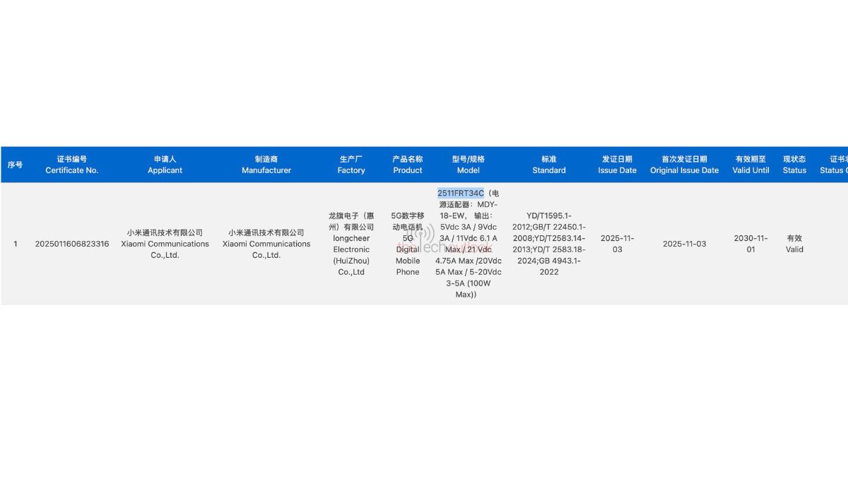 Alleged Redmi Turbo 5 - 3C Certification