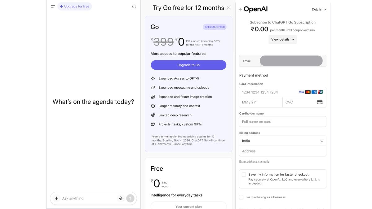 ChatGPT Go Free for new users