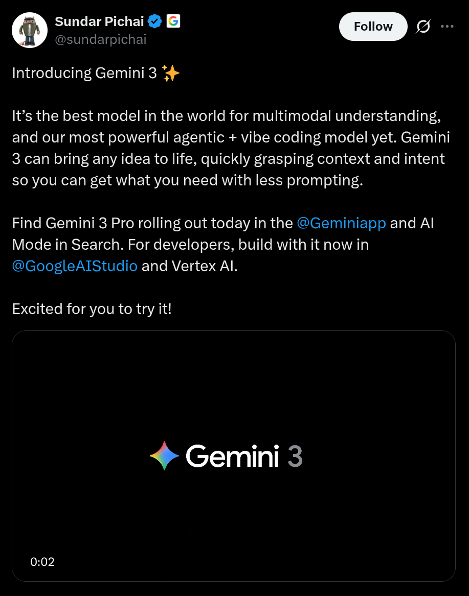 Gemini 3 - X Post