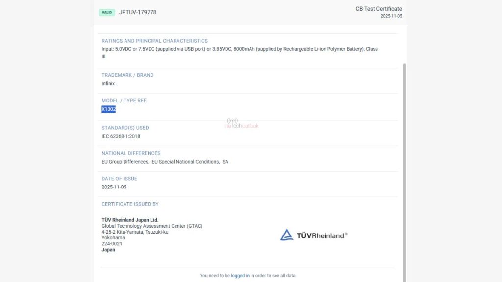Infinix XPAD Edge - TUV Rheinland Certification