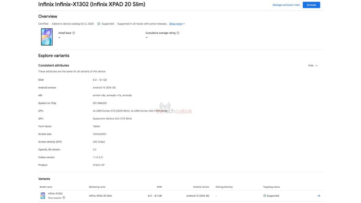 Infinix Xpad 20 Slim spotted on Google Play Console