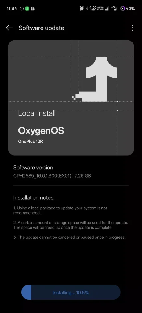 It can also be downloaded through the Oxygen Updater app too, with an update size of 7.26 GB